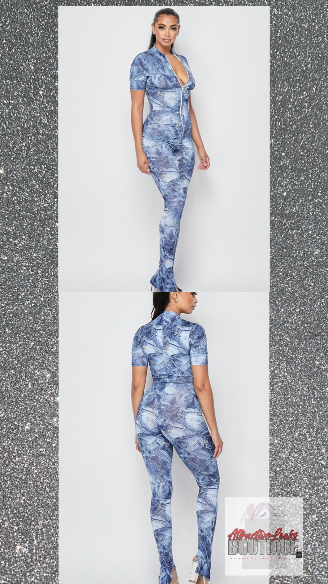 DENIM PRINT JUMPSUIT