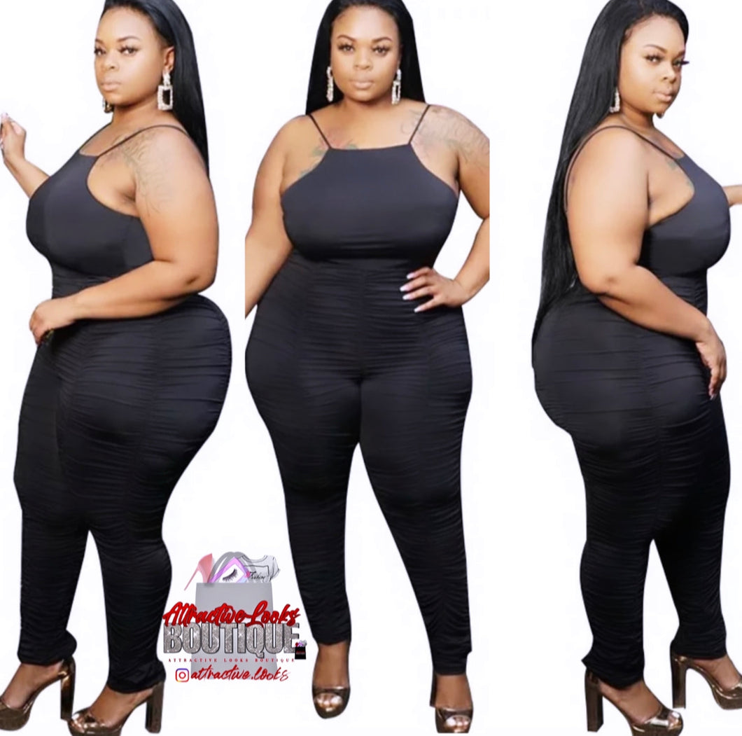 Black Ruched Bodycon Jumpsuit