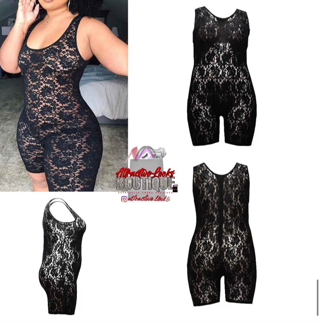 Plus Size Black Lace Romper
